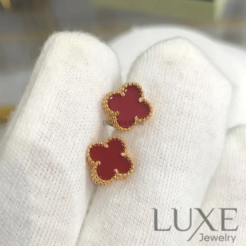 [OWATCH™️]CLOVER MINI GOLD EARRINGS Carnelian Earrings