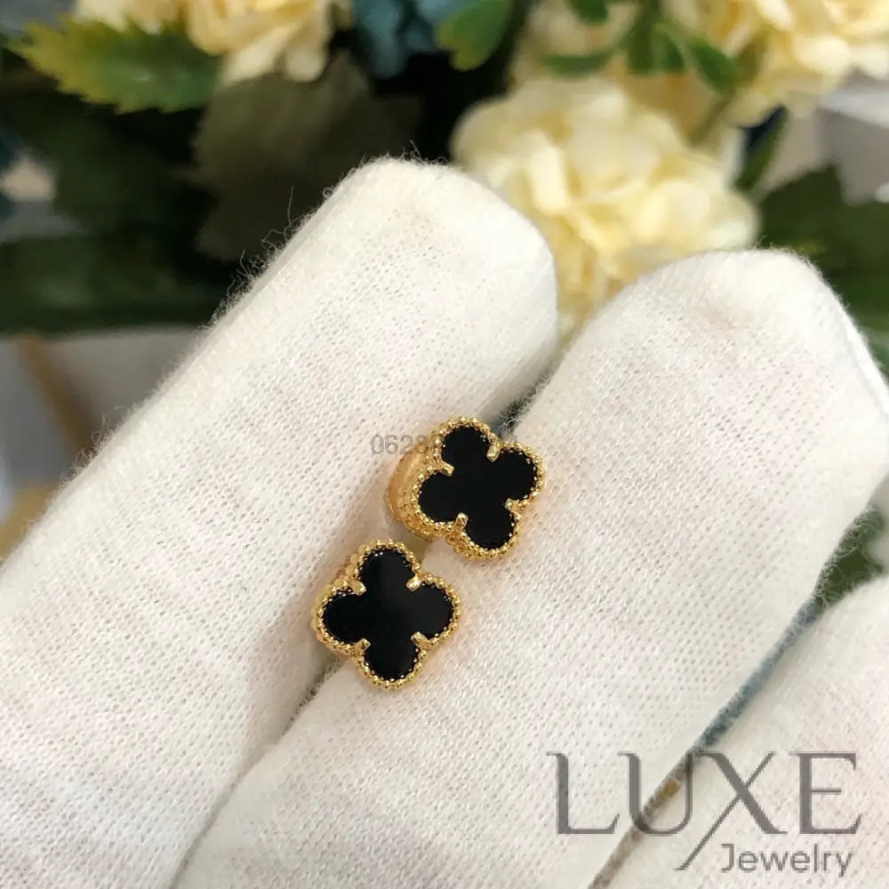 [OWATCH™️]CLOVER MINI GOLD EARRINGS Onyx Earrings