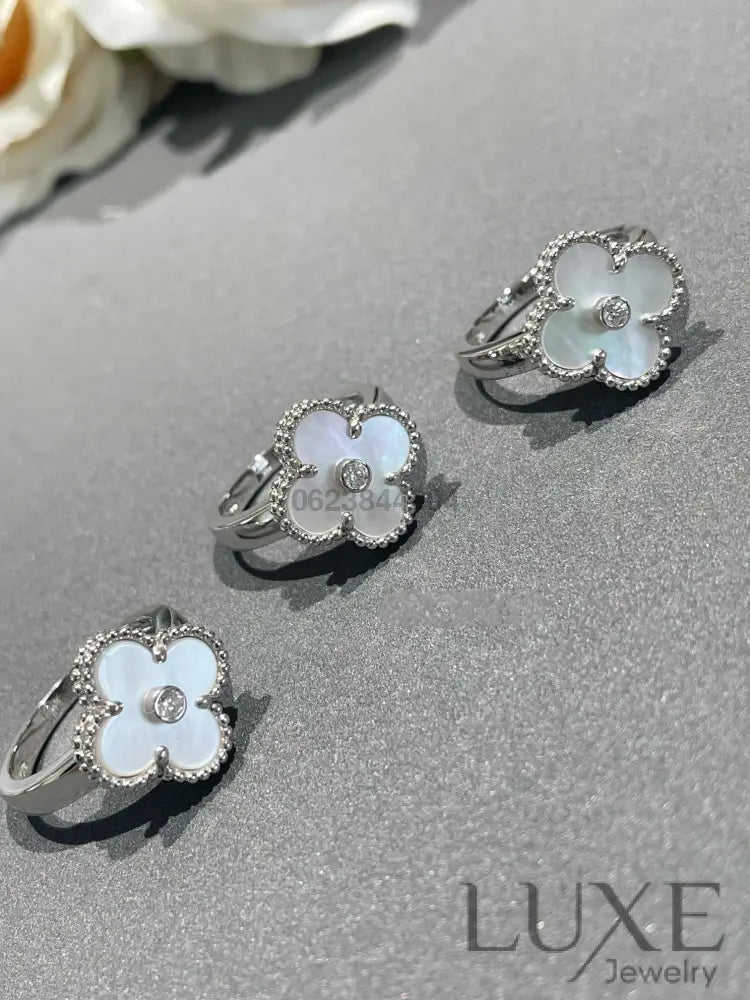 [owatch™]CLOVER SILVER MOP DIAMOND RING Rings