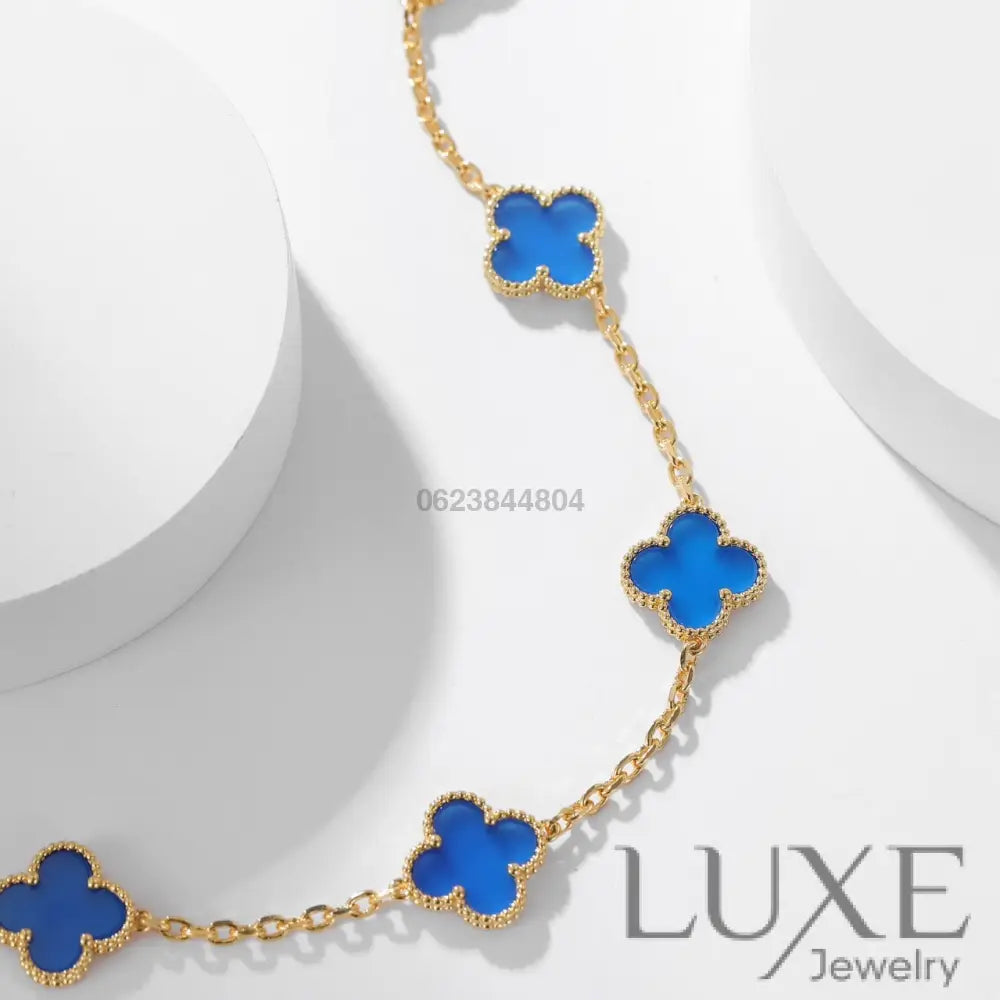 [Owatch ™️]CLOVERS THE 10-MOTIFS BLUE AGATE NECKLACE Gold Necklaces