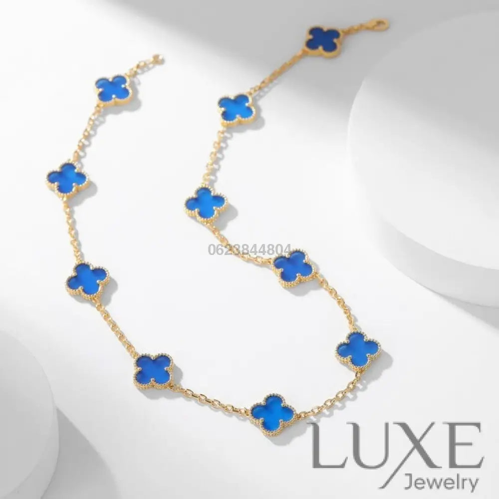 [Owatch ™️]CLOVERS THE 10-MOTIFS BLUE AGATE NECKLACE Gold Necklaces