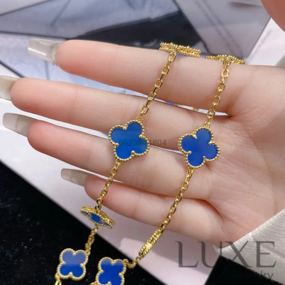 [Owatch ™️]CLOVERS THE 10-MOTIFS BLUE AGATE NECKLACE Gold Necklaces