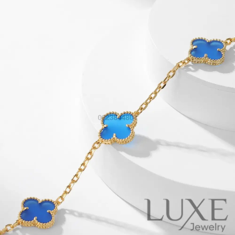 [Owatch ™️]CLOVERS THE 10-MOTIFS BLUE AGATE NECKLACE Gold Necklaces