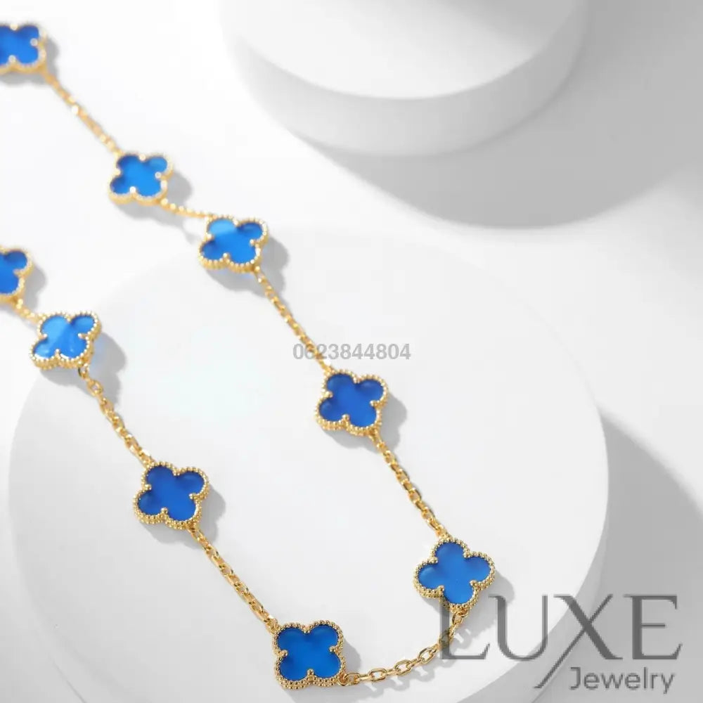 [Owatch ™️]CLOVERS THE 10-MOTIFS BLUE AGATE NECKLACE Gold Necklaces