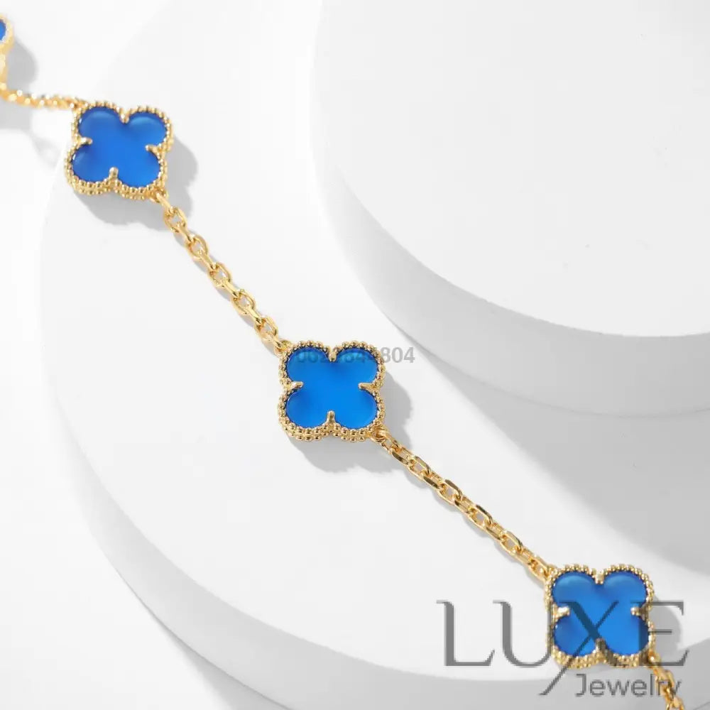 [Owatch ™️]CLOVERS THE 10-MOTIFS BLUE AGATE NECKLACE Gold Necklaces