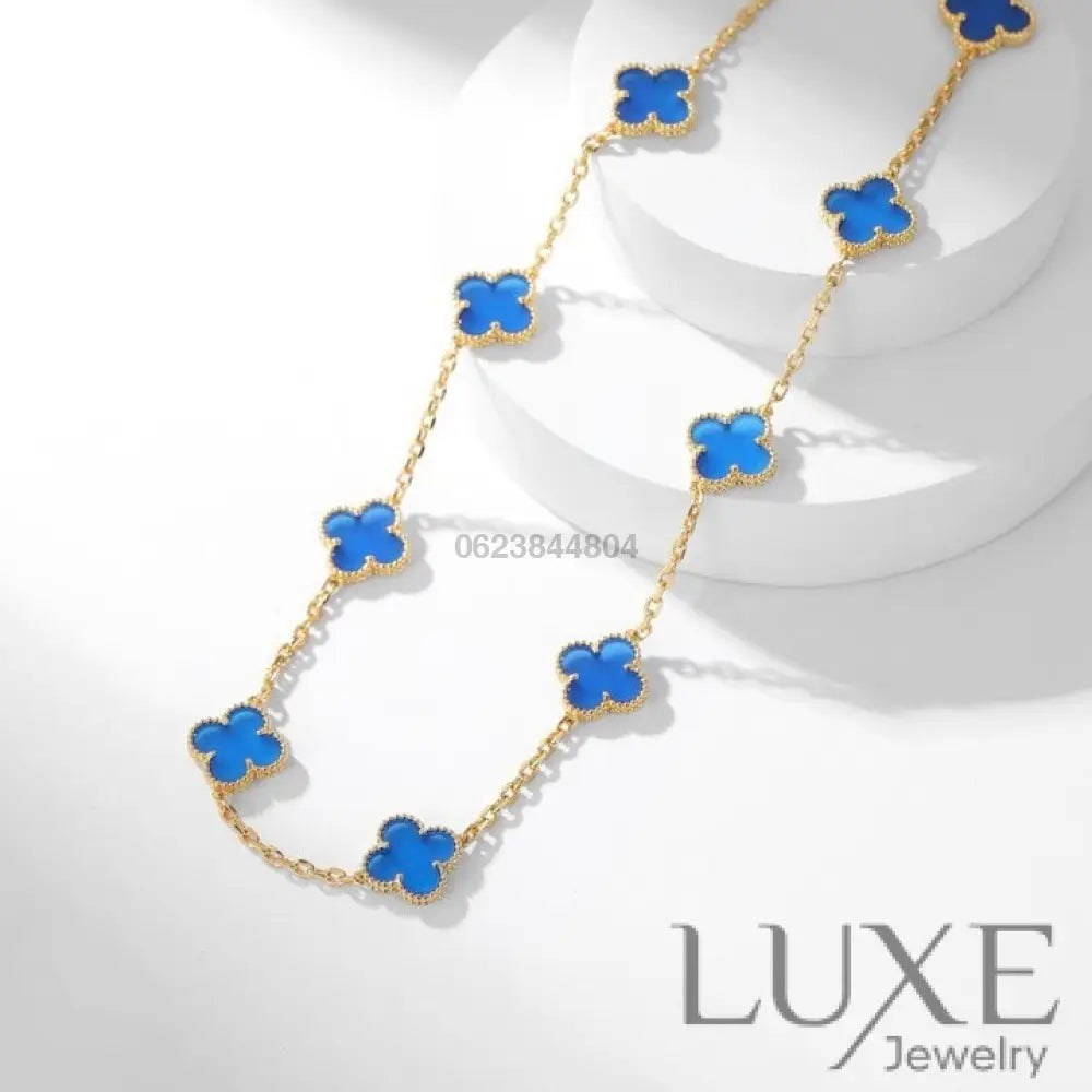 [Owatch ™️]CLOVERS THE 10-MOTIFS BLUE AGATE NECKLACE Gold Necklaces
