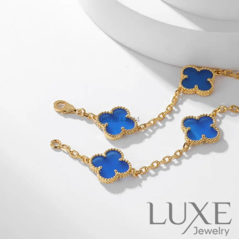 [Owatch ™️]CLOVERS THE 10-MOTIFS BLUE AGATE NECKLACE Gold Necklaces