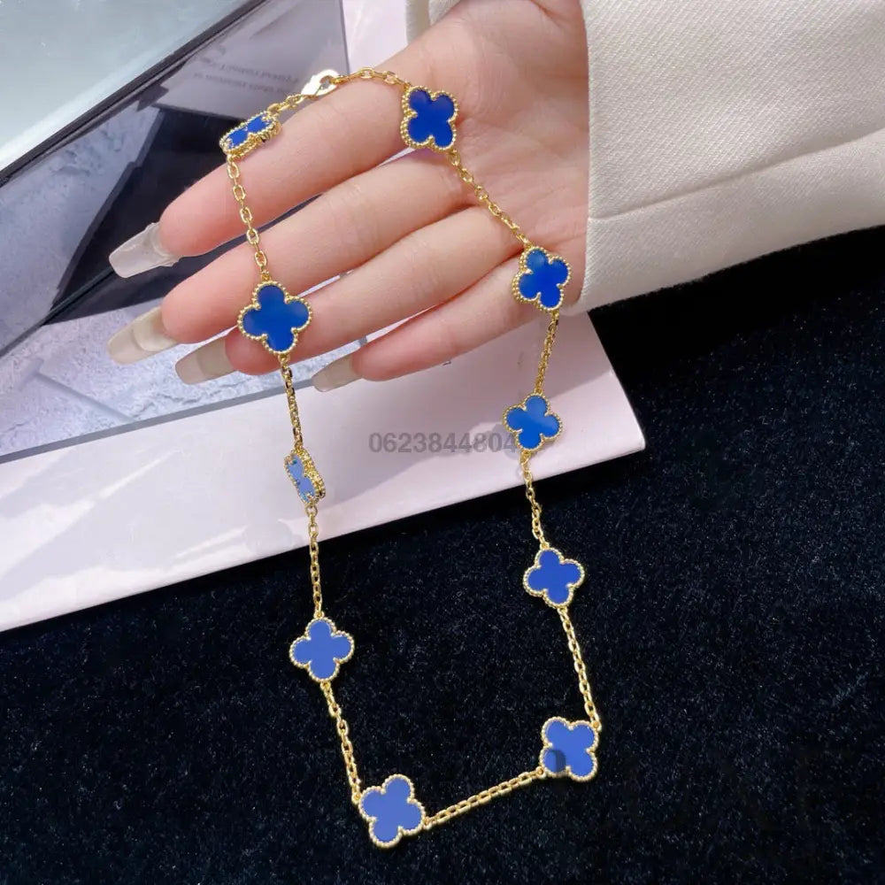 [Owatch ™️]CLOVERS THE 10-MOTIFS BLUE AGATE NECKLACE Gold Necklaces