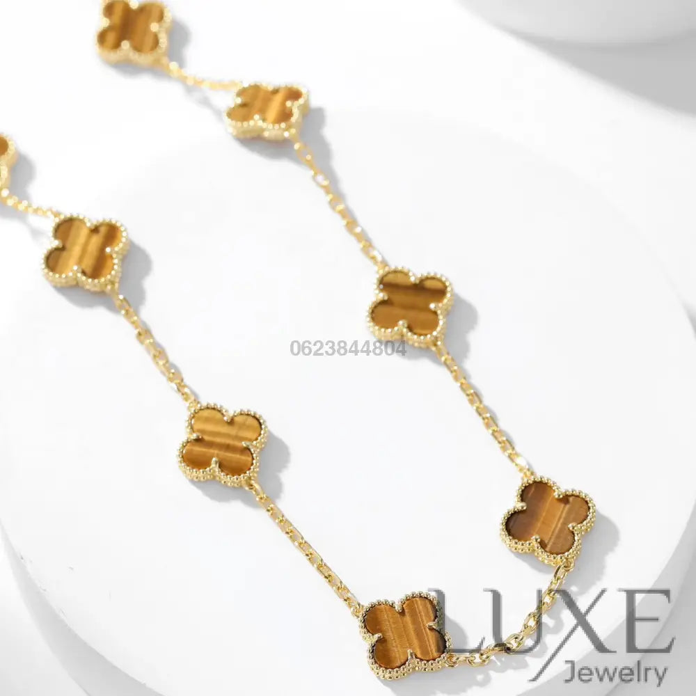 [Owatch™️]CLOVERS THE 10-MOTIFS TIGER EYE NECKLACE Gold Necklaces