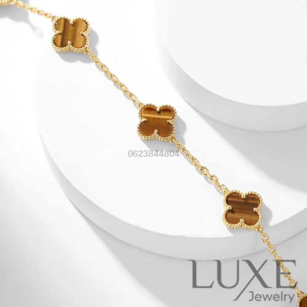[Owatch™️]CLOVERS THE 10-MOTIFS TIGER EYE NECKLACE Gold Necklaces
