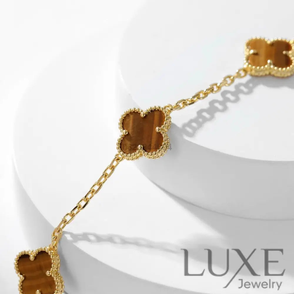 [Owatch™️]CLOVERS THE 10-MOTIFS TIGER EYE NECKLACE Gold Necklaces