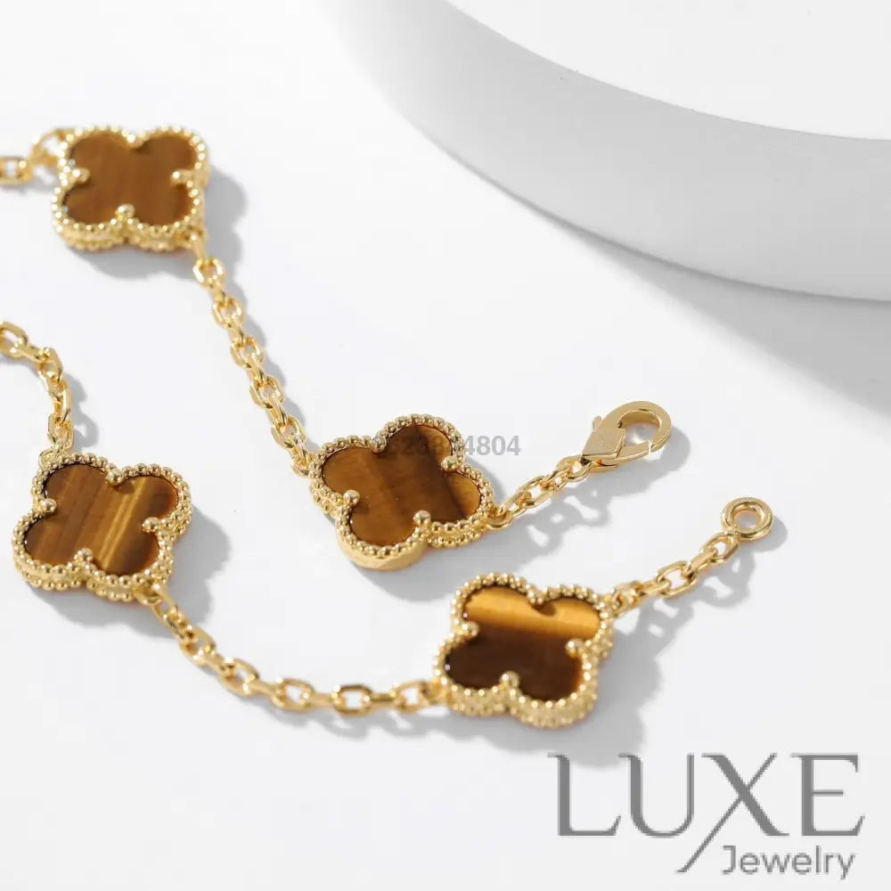 [Owatch™️]CLOVERS THE 10-MOTIFS TIGER EYE NECKLACE Gold Necklaces