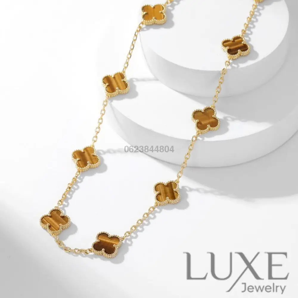 [Owatch™️]CLOVERS THE 10-MOTIFS TIGER EYE NECKLACE Gold Necklaces