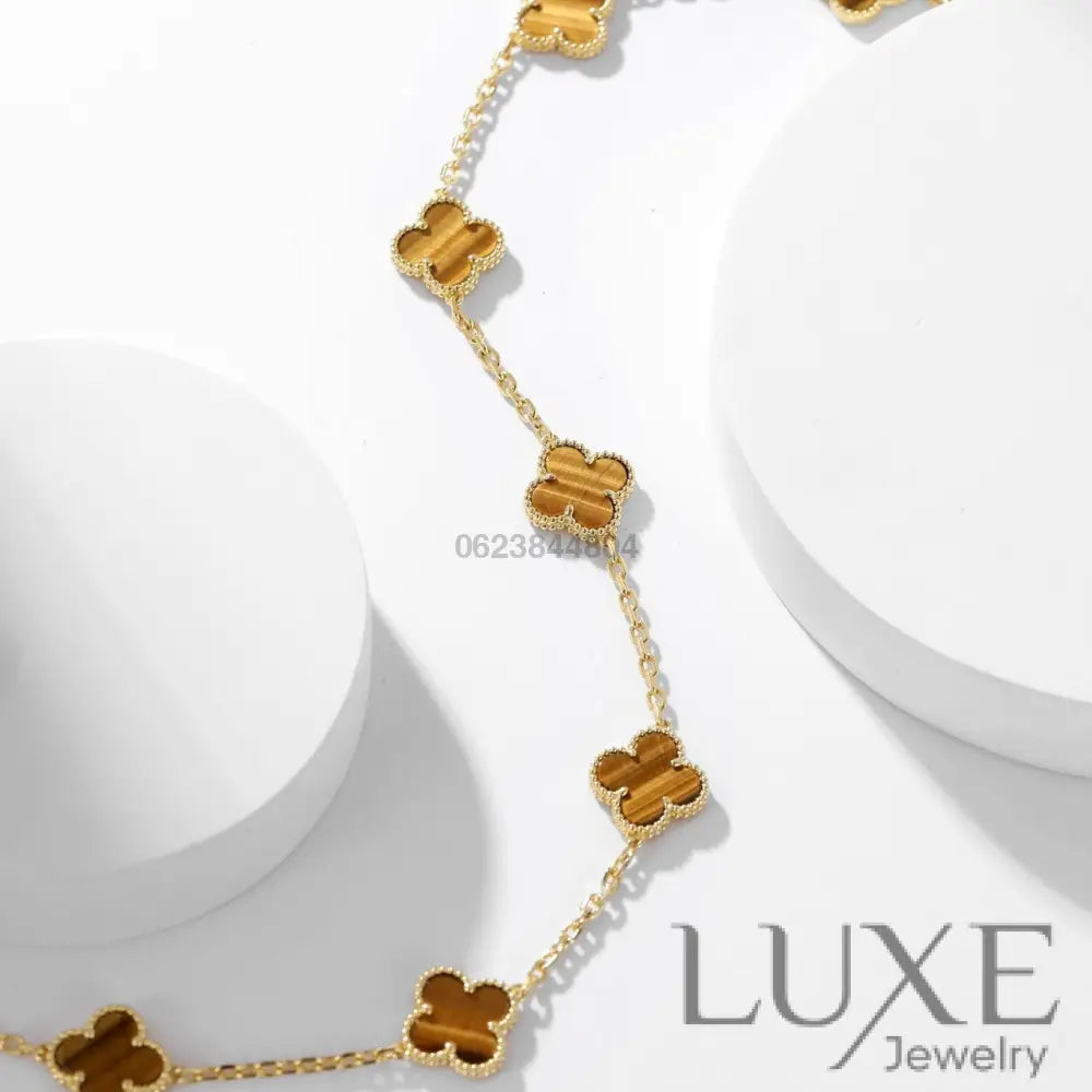 [Owatch™️]CLOVERS THE 10-MOTIFS TIGER EYE NECKLACE Gold Necklaces