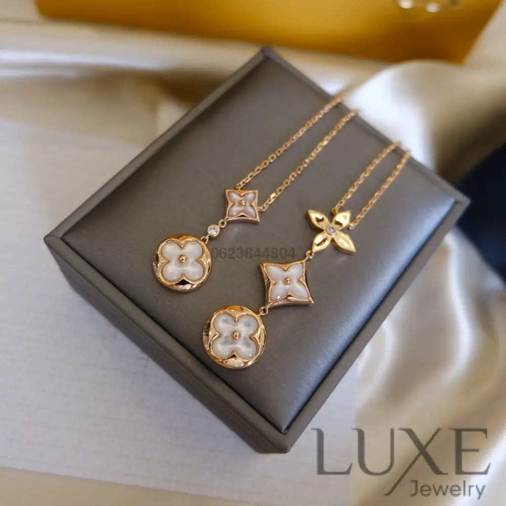 [Owatch™ Collier]COLOR BLOSSOM LARIAT NECKLACE PINK GOLD WHITE MOTHER PEARL AND DIAMOND Pink Gold Necklaces