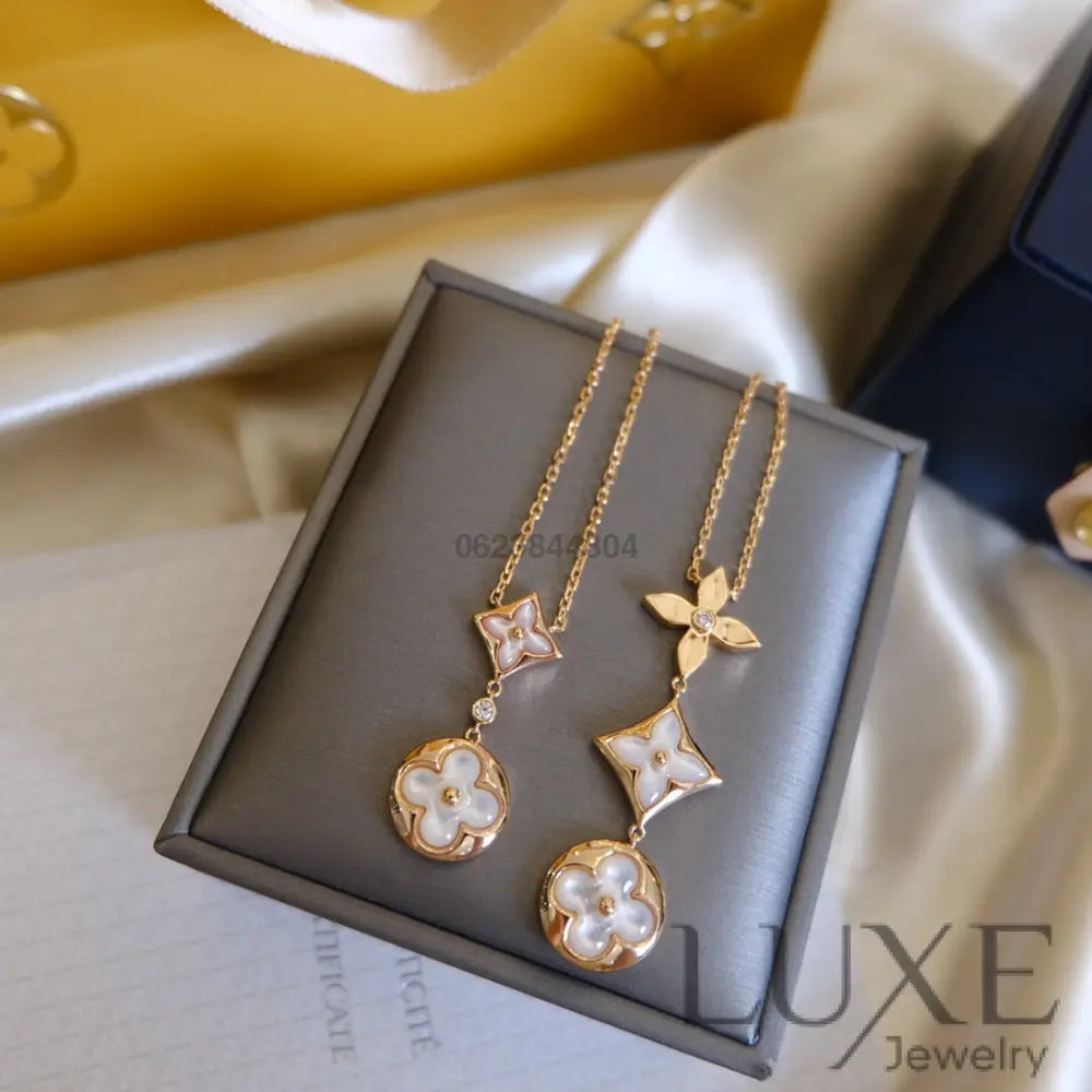 [Owatch™ Collier]COLOR BLOSSOM LARIAT NECKLACE PINK GOLD WHITE MOTHER PEARL AND DIAMOND Pink Gold Necklaces