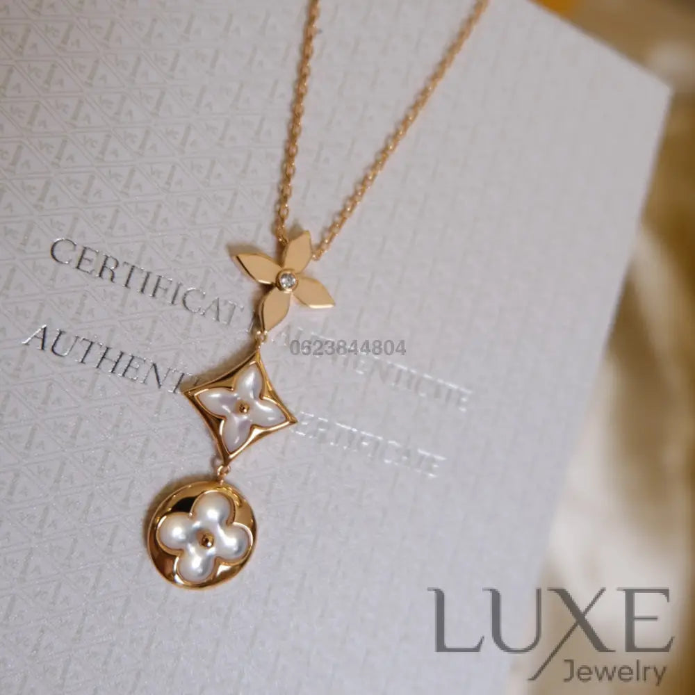 [Owatch™ Collier]COLOR BLOSSOM LARIAT NECKLACE PINK GOLD WHITE MOTHER PEARL AND DIAMOND Pink Gold Necklaces