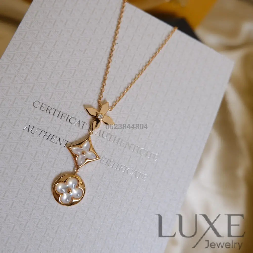 [Owatch™ Collier]COLOR BLOSSOM LARIAT NECKLACE PINK GOLD WHITE MOTHER PEARL AND DIAMOND Pink Gold Necklaces