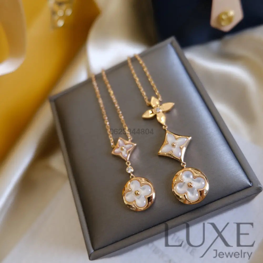 [Owatch™ Collier]COLOR BLOSSOM LARIAT NECKLACE PINK GOLD WHITE MOTHER PEARL AND DIAMOND Pink Gold Necklaces
