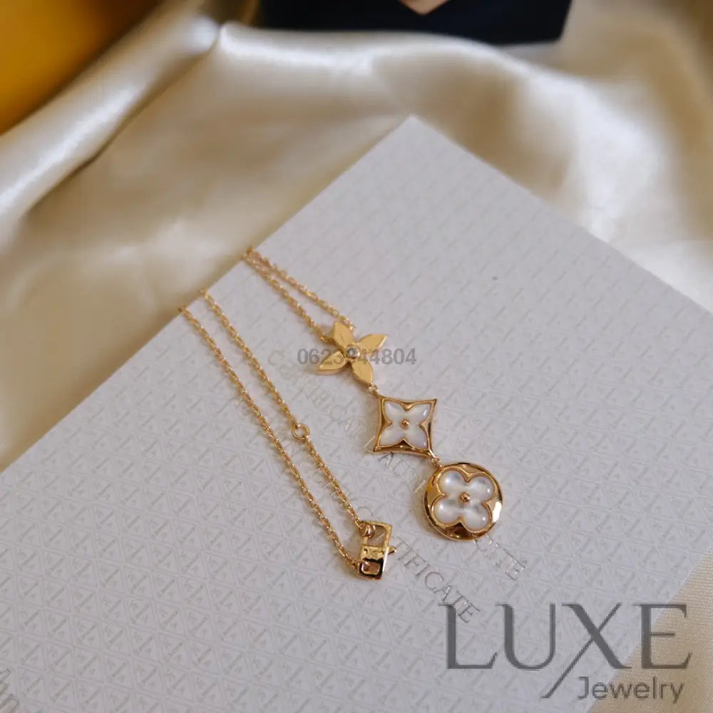 [Owatch™ Collier]COLOR BLOSSOM LARIAT NECKLACE PINK GOLD WHITE MOTHER PEARL AND DIAMOND Pink Gold Necklaces