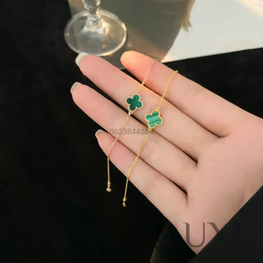 [Owatch™ Gourmet]CLOVER BRACELET MALACHITE 1 MOTIF Gold Bracelets
