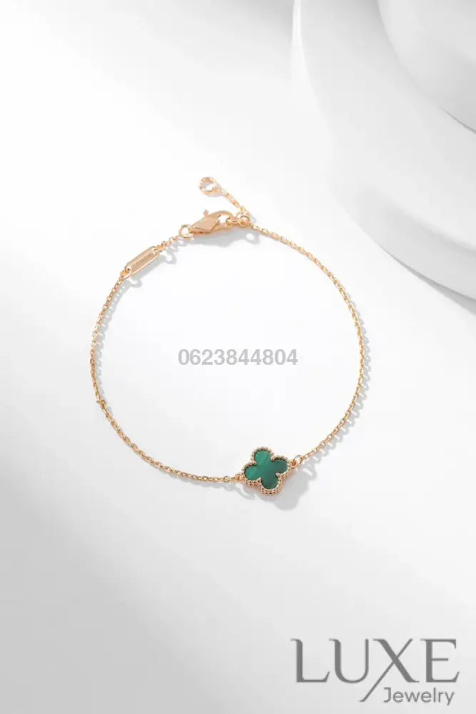 [Owatch™ Gourmet]CLOVER BRACELET MALACHITE 1 MOTIF Pink Gold Bracelets
