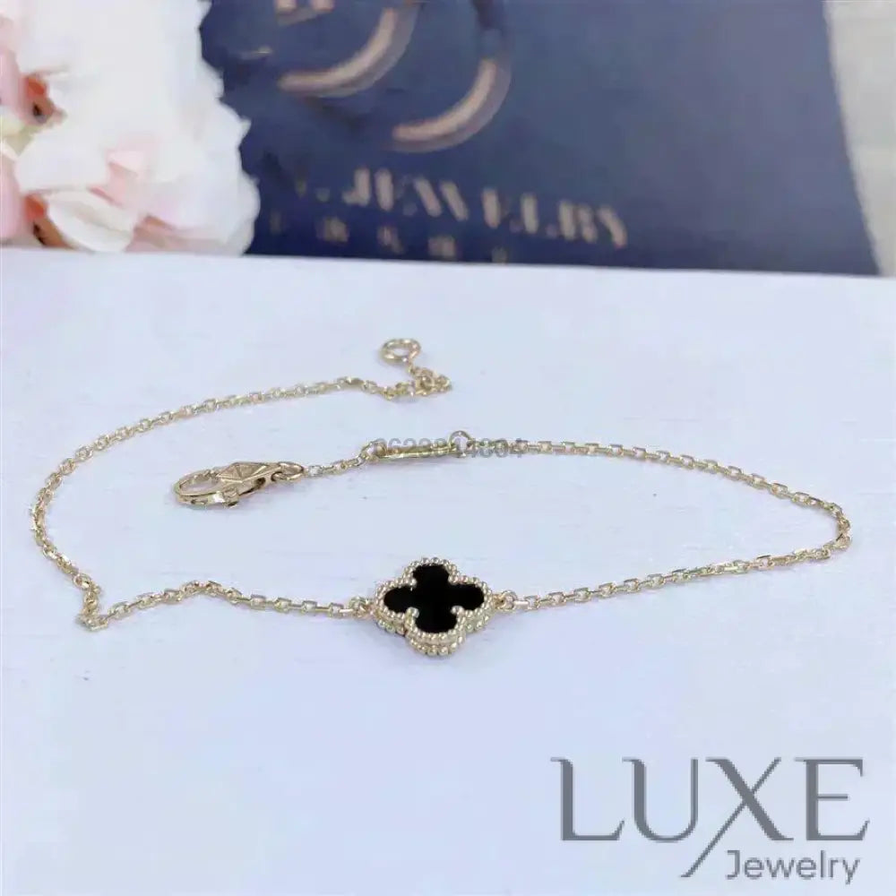 Owatch™ Gourmet CLOVER ONYX SINGLE FLOWER BRACELET Rose Gold Bracelets