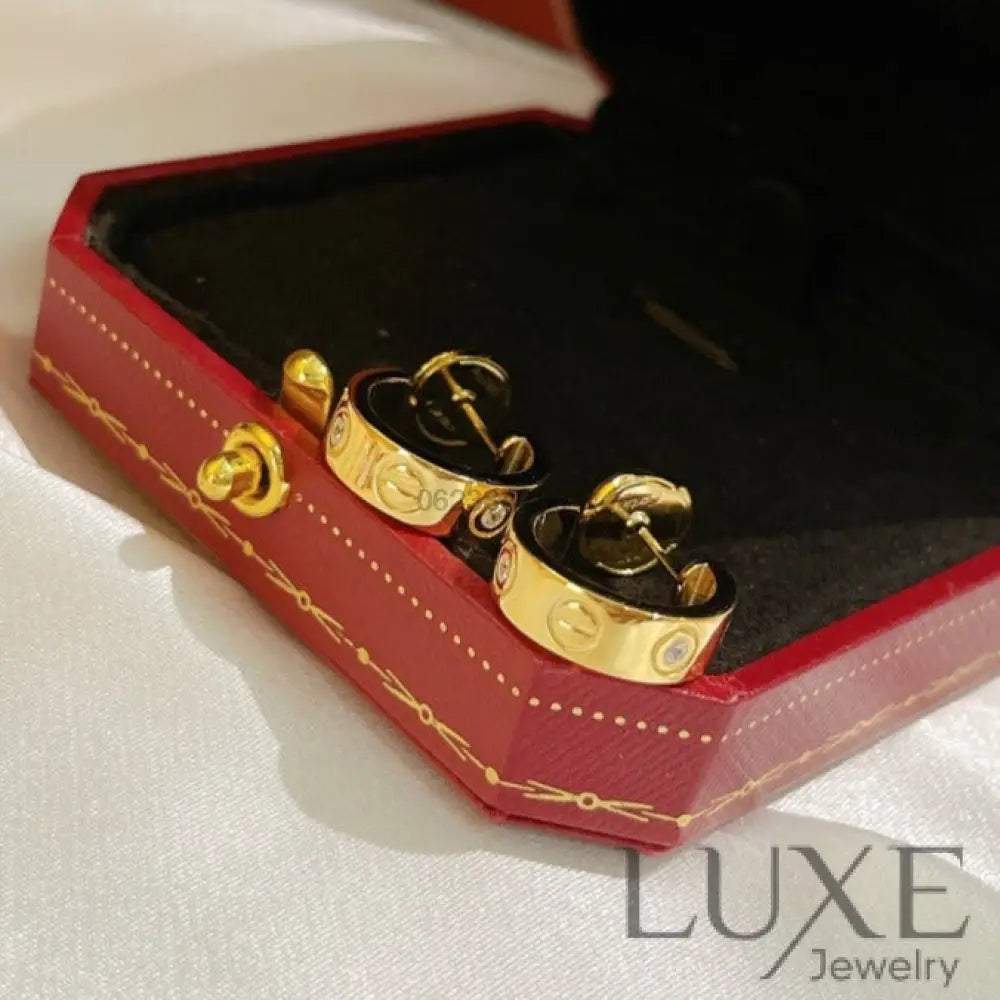 [OWATCH™]LOVE EARRINGS 5.7MM 2 DIAMONDS Gold Earrings