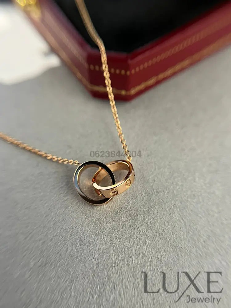 Owatch ™️ LOVE NECKLACE DOUBLE RING PINK GOLD Necklaces