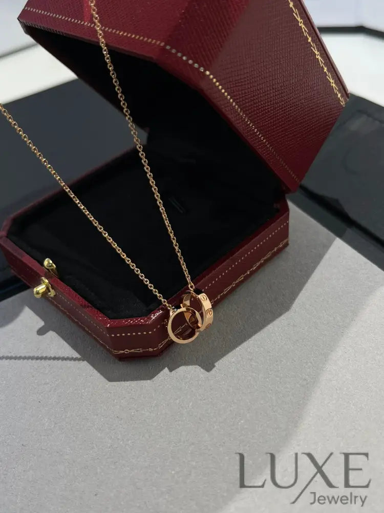 Owatch ™️ LOVE NECKLACE DOUBLE RING PINK GOLD Necklaces