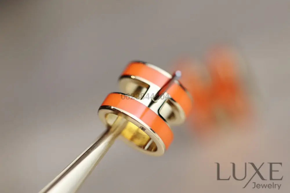[OWATCH™]MINI POP H EARRINGS ORANGE Gold Earrings