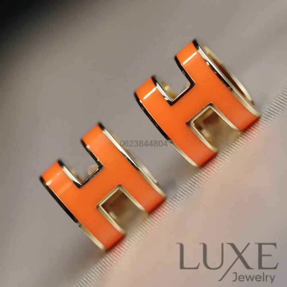 [OWATCH™]MINI POP H EARRINGS ORANGE Gold Earrings