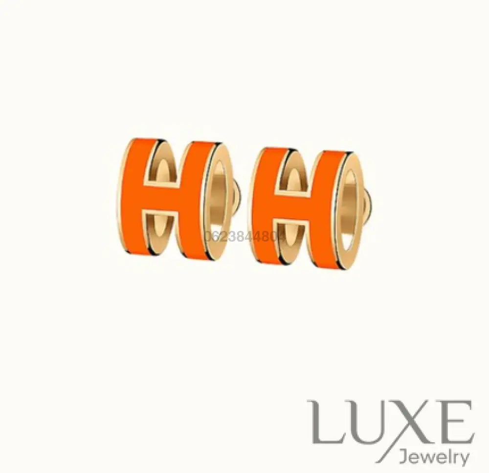 [OWATCH™]MINI POP H EARRINGS ORANGE Gold Earrings