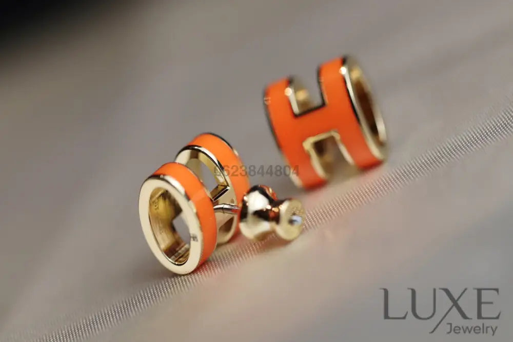 [OWATCH™]MINI POP H EARRINGS ORANGE Gold Earrings