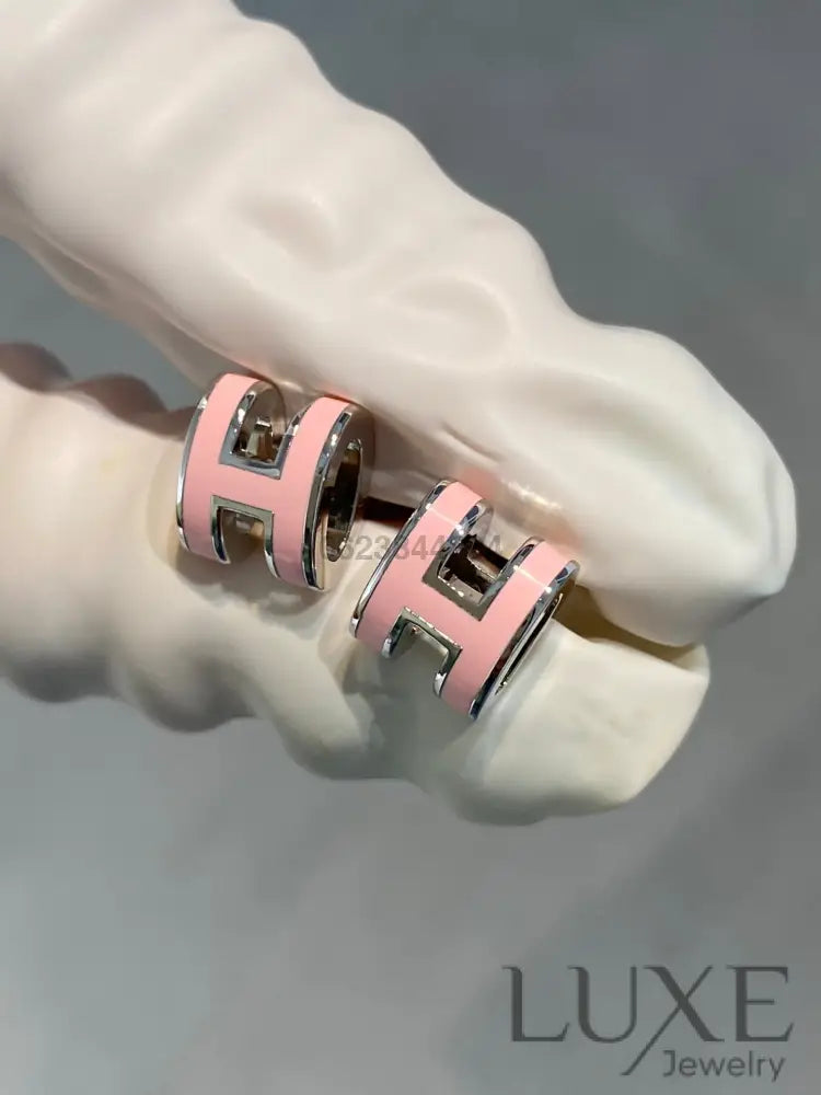 [OWATCH™]MINI POP H SILVER EARRINGS PINK Silver Earrings