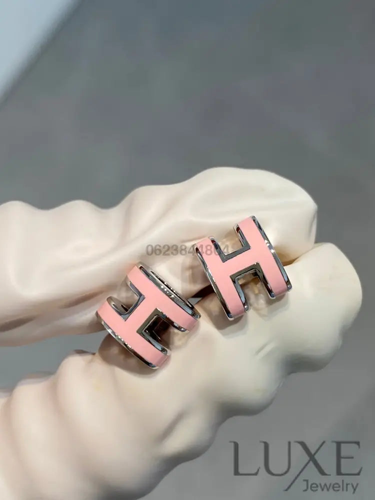 [OWATCH™]MINI POP H SILVER EARRINGS PINK Silver Earrings