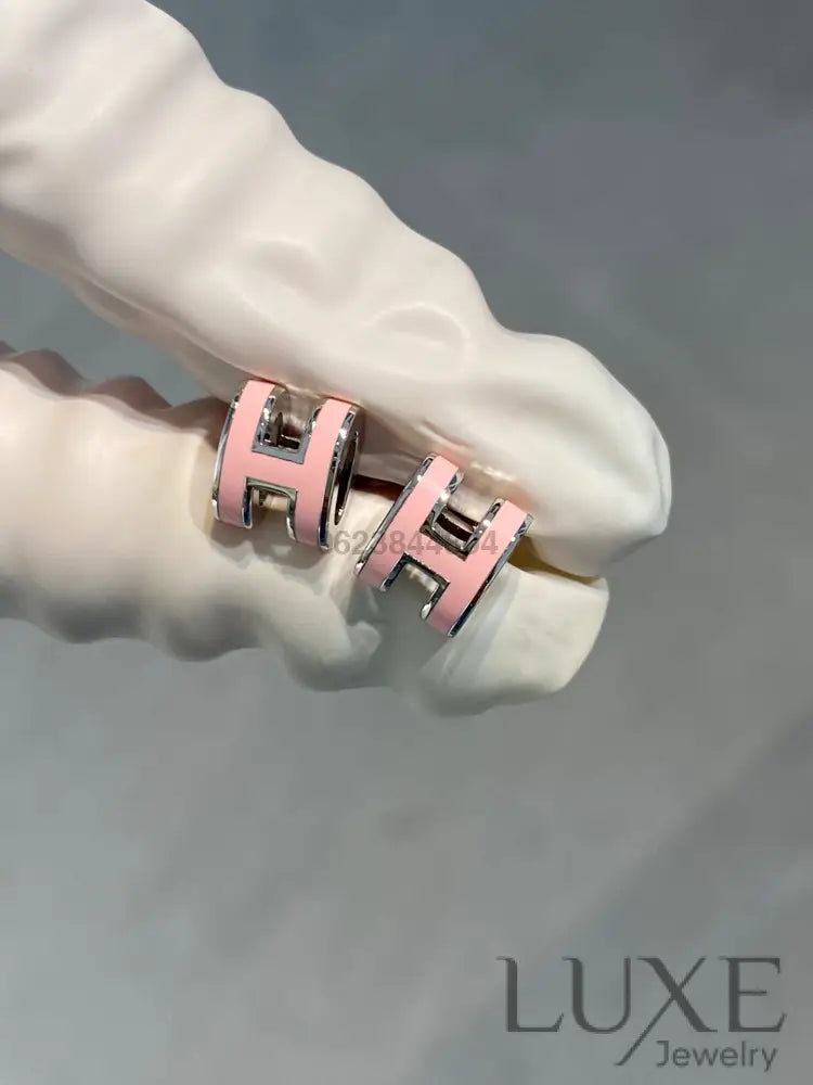 [OWATCH™]MINI POP H SILVER EARRINGS PINK Silver Earrings