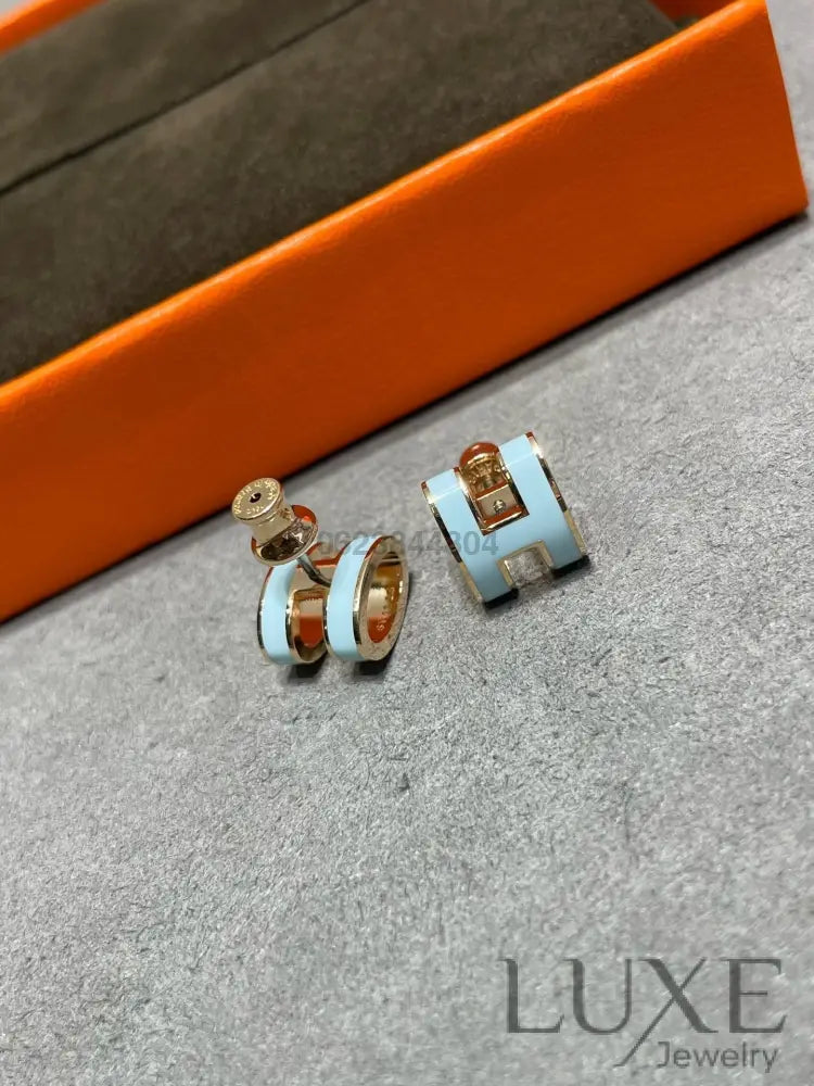 [OWATCH™]POP H SKY BLUE STUD EARRINGS Pink Gold Earrings
