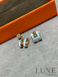 [OWATCH™]POP H SKY BLUE STUD EARRINGS Pink Gold Earrings