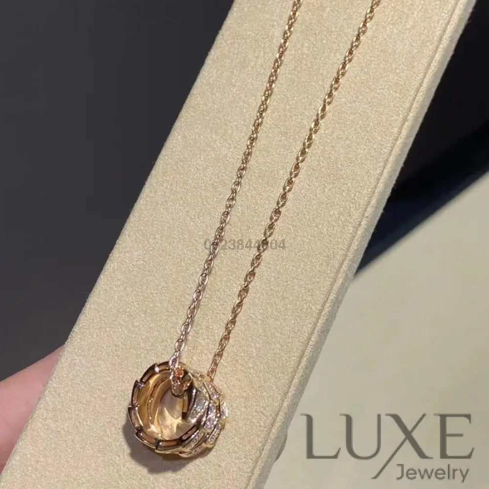 [Owatch ™️SERPENTI PINK GOLD NECKLACE DOUBLE RING DIAMOND Pink Gold Necklaces