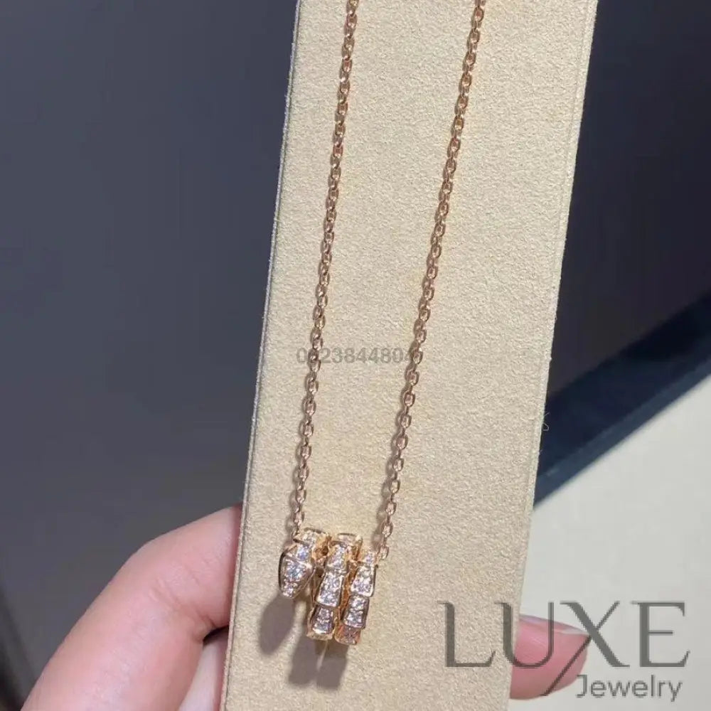 [Owatch ™️SERPENTI PINK GOLD NECKLACE DOUBLE RING DIAMOND Pink Gold Necklaces
