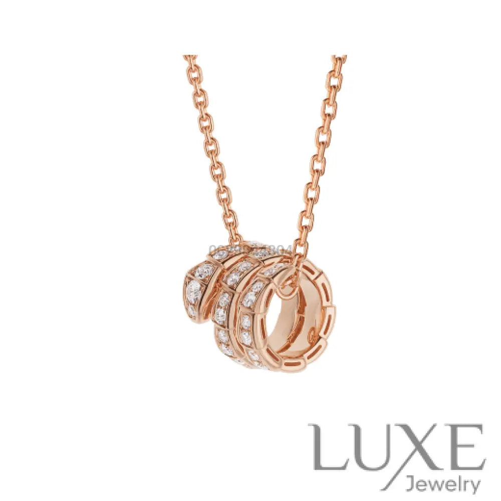 [Owatch ™️SERPENTI PINK GOLD NECKLACE DOUBLE RING DIAMOND Pink Gold Necklaces