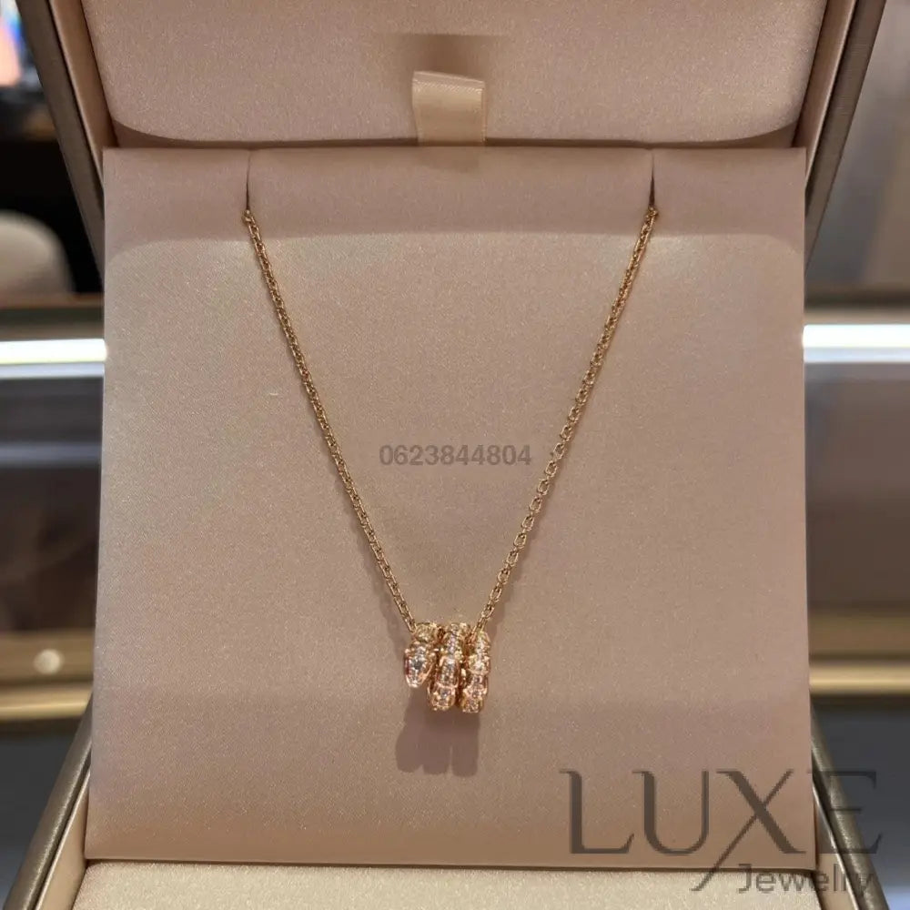 [Owatch ™️SERPENTI PINK GOLD NECKLACE DOUBLE RING DIAMOND Pink Gold Necklaces