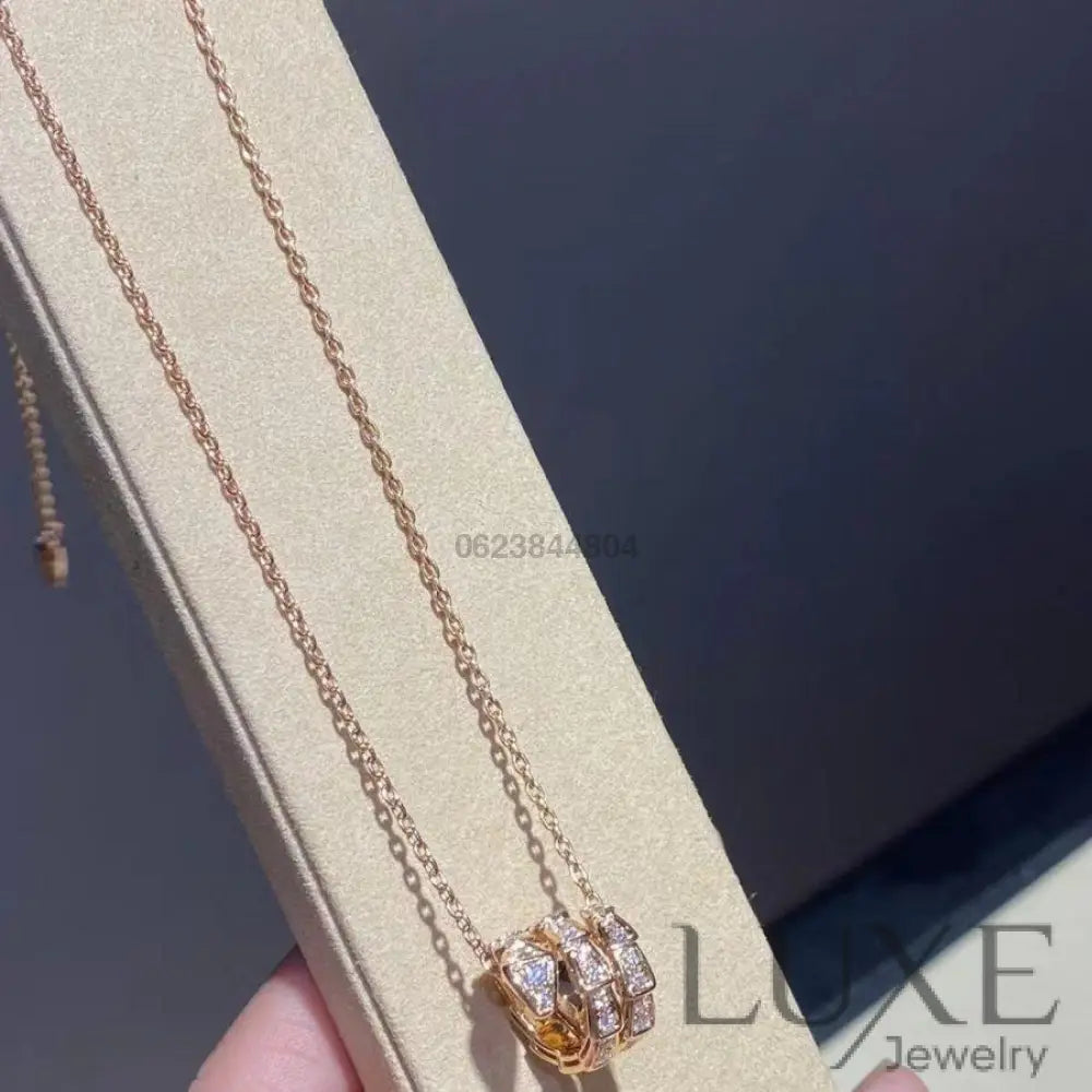 [Owatch ™️SERPENTI PINK GOLD NECKLACE DOUBLE RING DIAMOND Pink Gold Necklaces