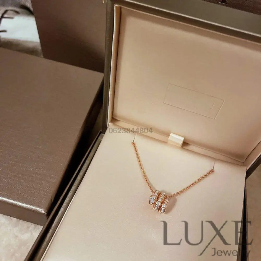 [Owatch ™️SERPENTI PINK GOLD NECKLACE DOUBLE RING DIAMOND Pink Gold Necklaces