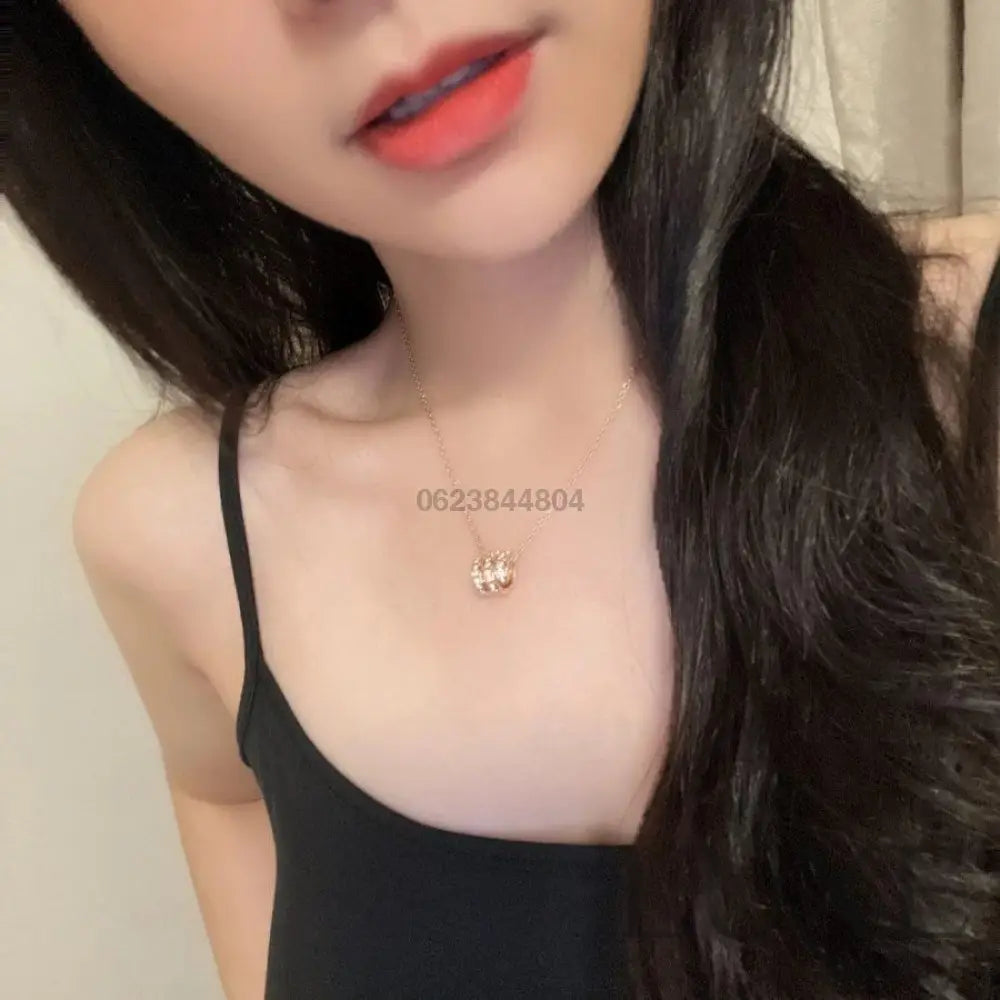 [Owatch ™️SERPENTI PINK GOLD NECKLACE DOUBLE RING DIAMOND Pink Gold Necklaces