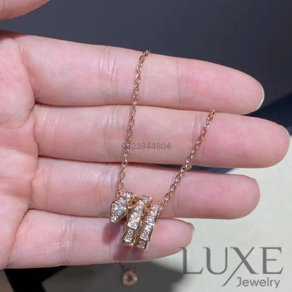 [Owatch ™️SERPENTI PINK GOLD NECKLACE DOUBLE RING DIAMOND Pink Gold Necklaces