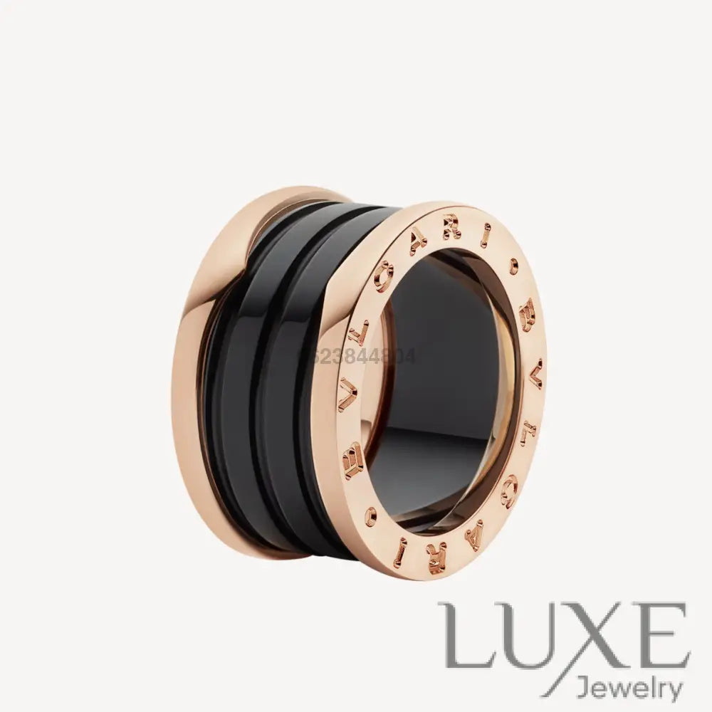 [Owatch™]ZERO 1 FOUR-BAND LOOPS AND BLACK CERAMIC SPIRAL PINK GOLD RING Pink Gold / 5 Rings