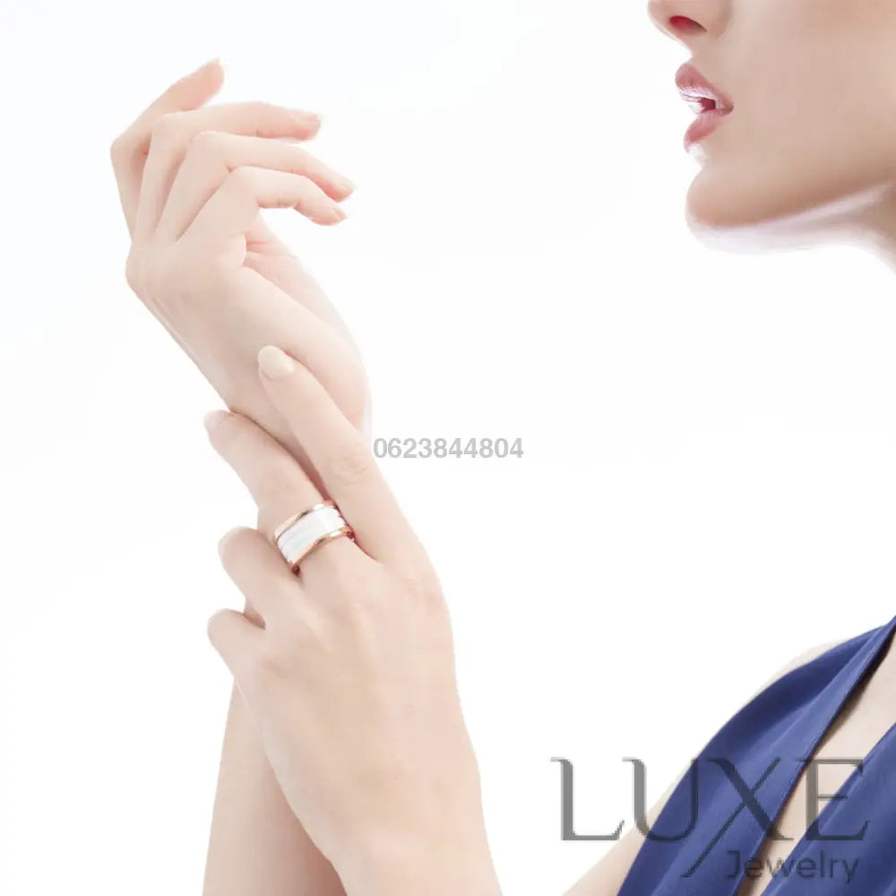 [Owatch™]ZERO 1 FOUR-BAND LOOPS AND WHITE CERAMIC SPIRAL PINK GOLD RING Rings