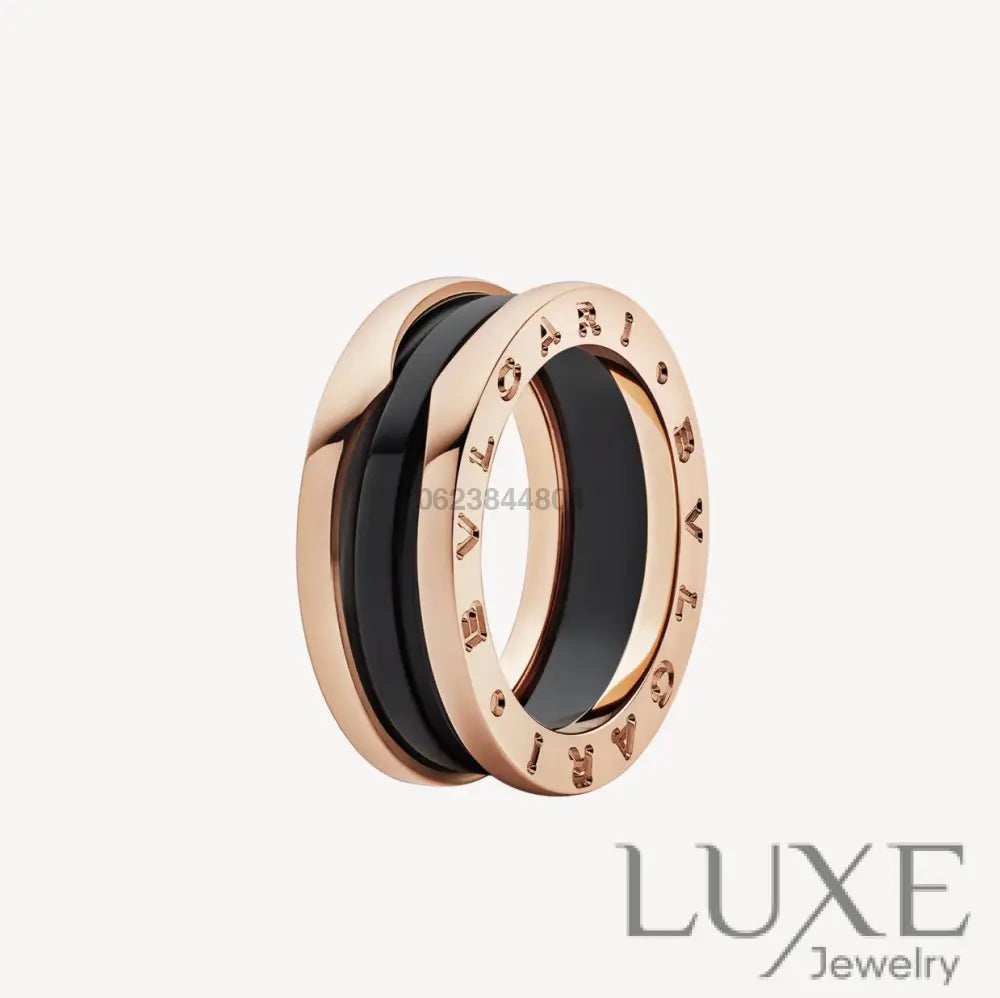 [Owatch™]ZERO 1 TWO-BAND LOOPS AND BLACK CERAMIC PINK GOLD RING Pink Gold / 5 Rings